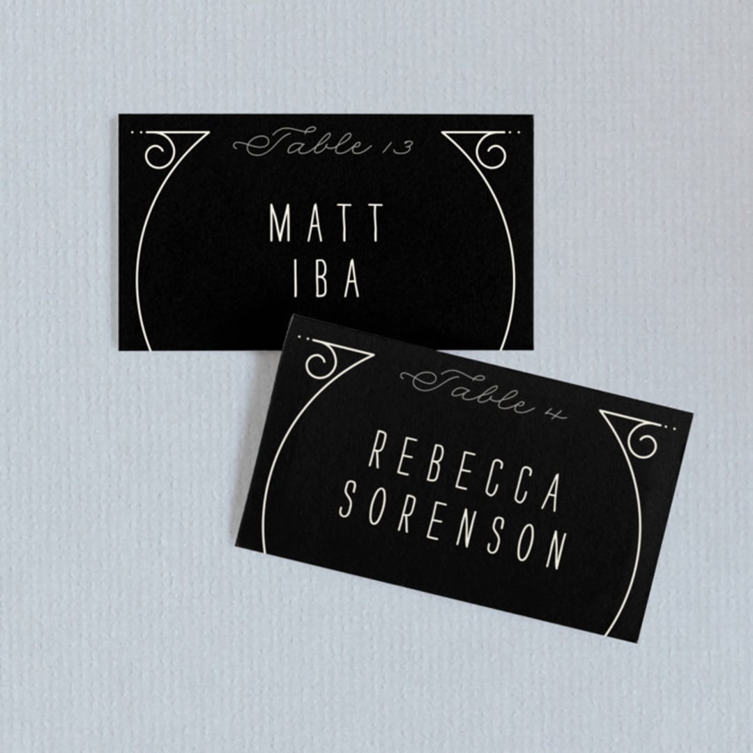 "Deco Nouveau" - Place Cards in Cream by GeekInk Design - Front with Free Guest Printing