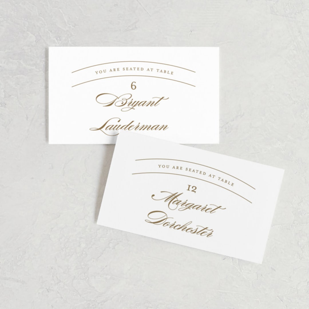 "divine" - Place Cards in Gilded Gold by Jennifer Postorino - Front with Free Guest Printing