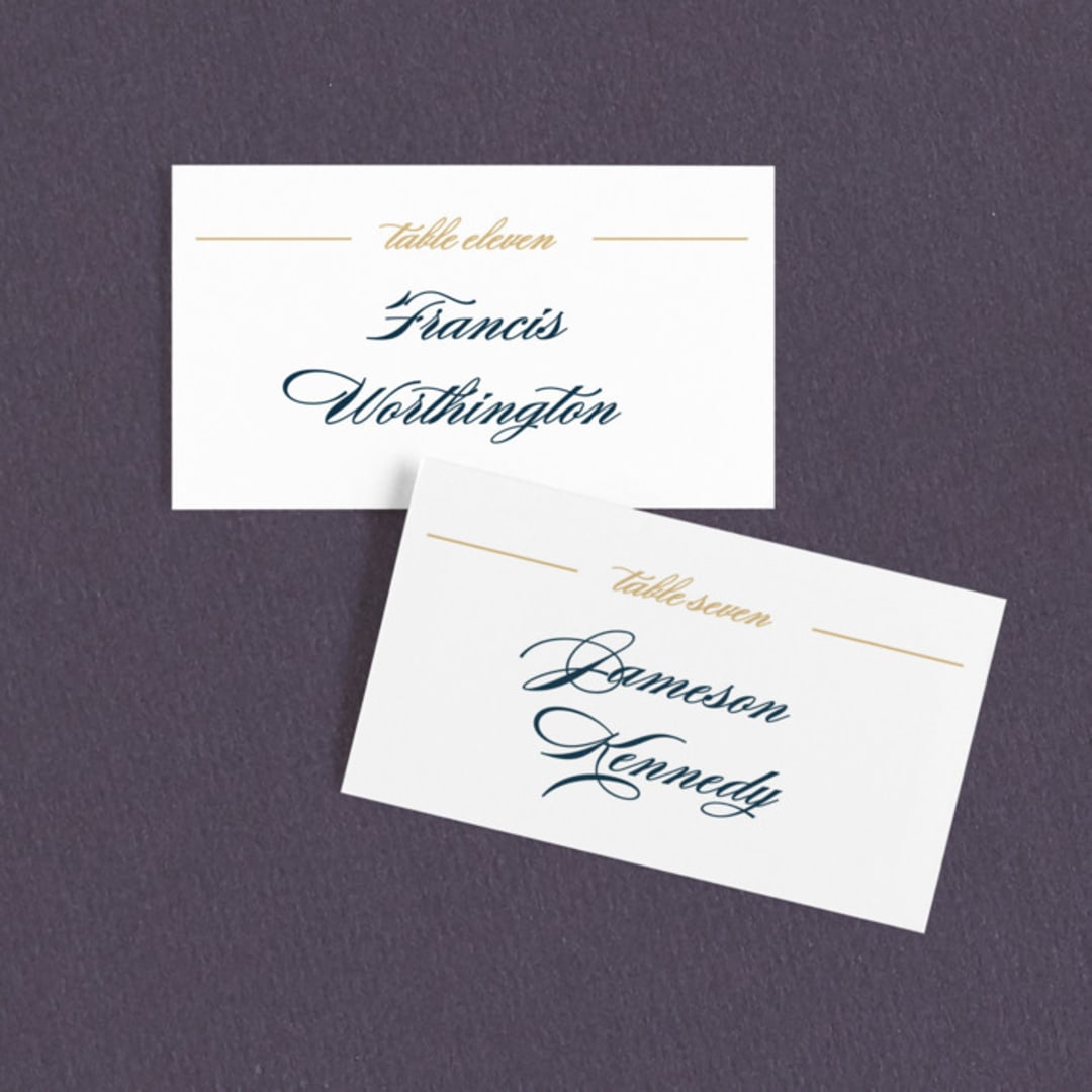 "Sullavan" - Place Cards in Teal by Carly Reed Walker - Front with Free Guest Printing
