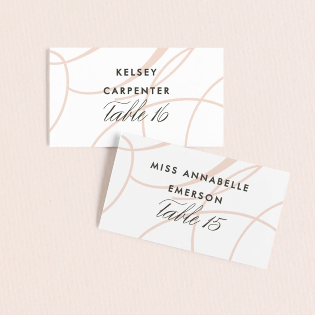 "Twirl Monogram A" - Place Cards in Blush by Ariel Rutland - Front with Free Guest Printing