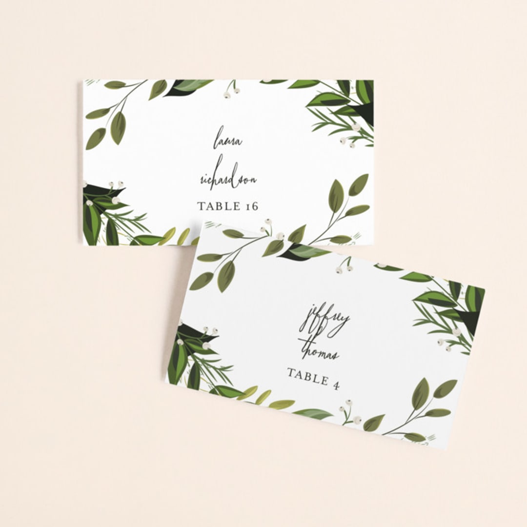 "Vines of Green" - Place Cards in Fern by Susan Moyal - Front with Free Guest Printing