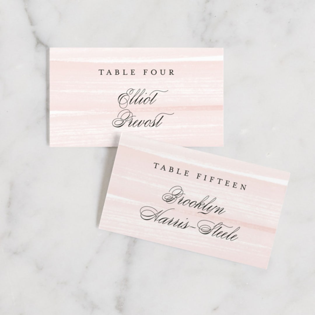 "Effervescent" - Place Cards in Blush by Kristie Kern - Front with Free Guest Printing