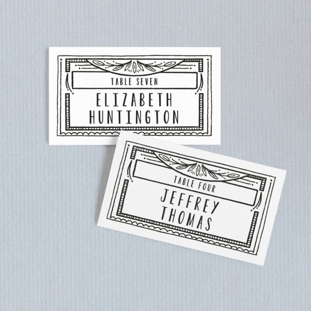 "Ink Detailing Frame" - Place Cards in Ink by Shiny Penny Studio - Front with Free Guest Printing