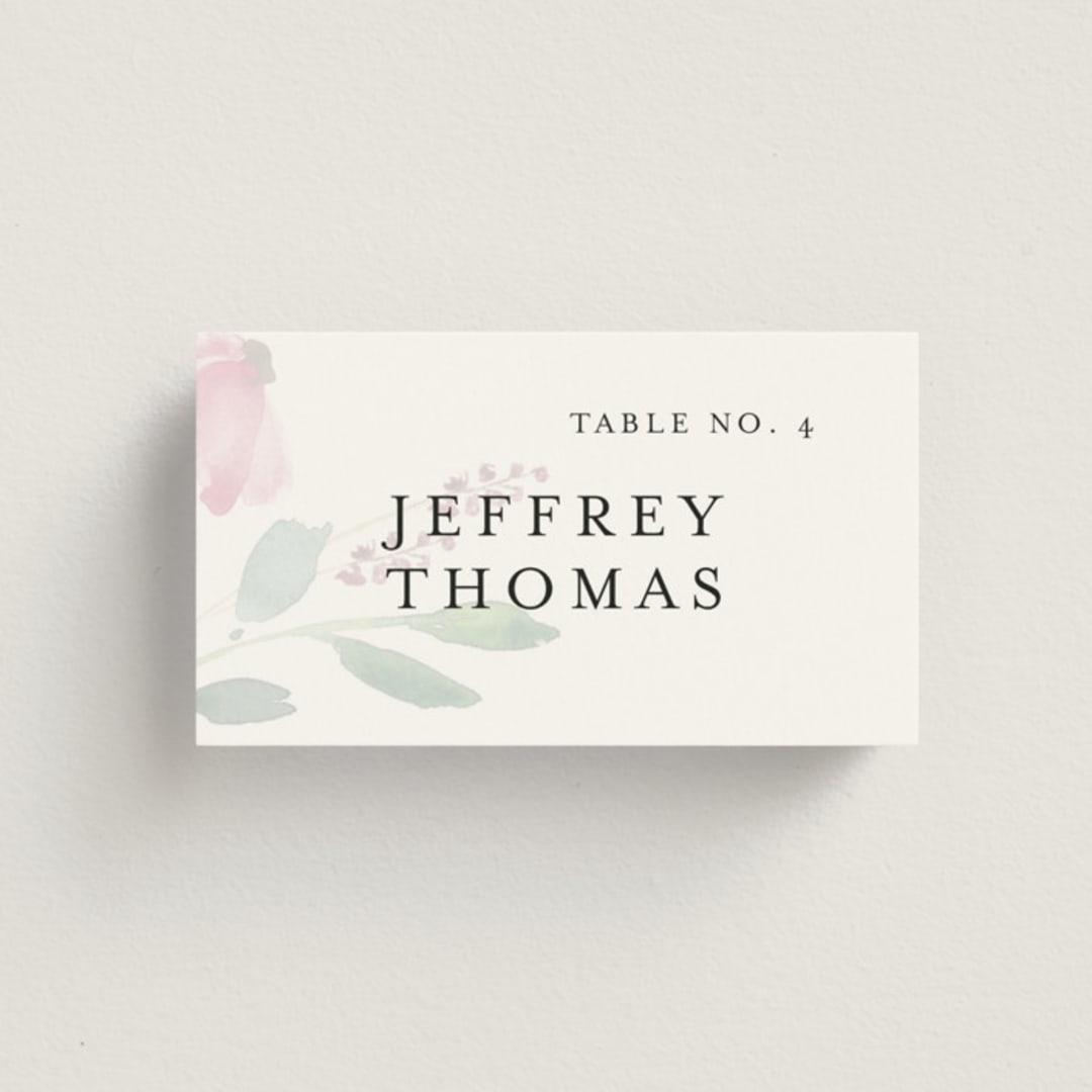 "Spring Wildflowers" - Place Cards in Pink Floral by Mere Paper - Front with Free Guest Printing