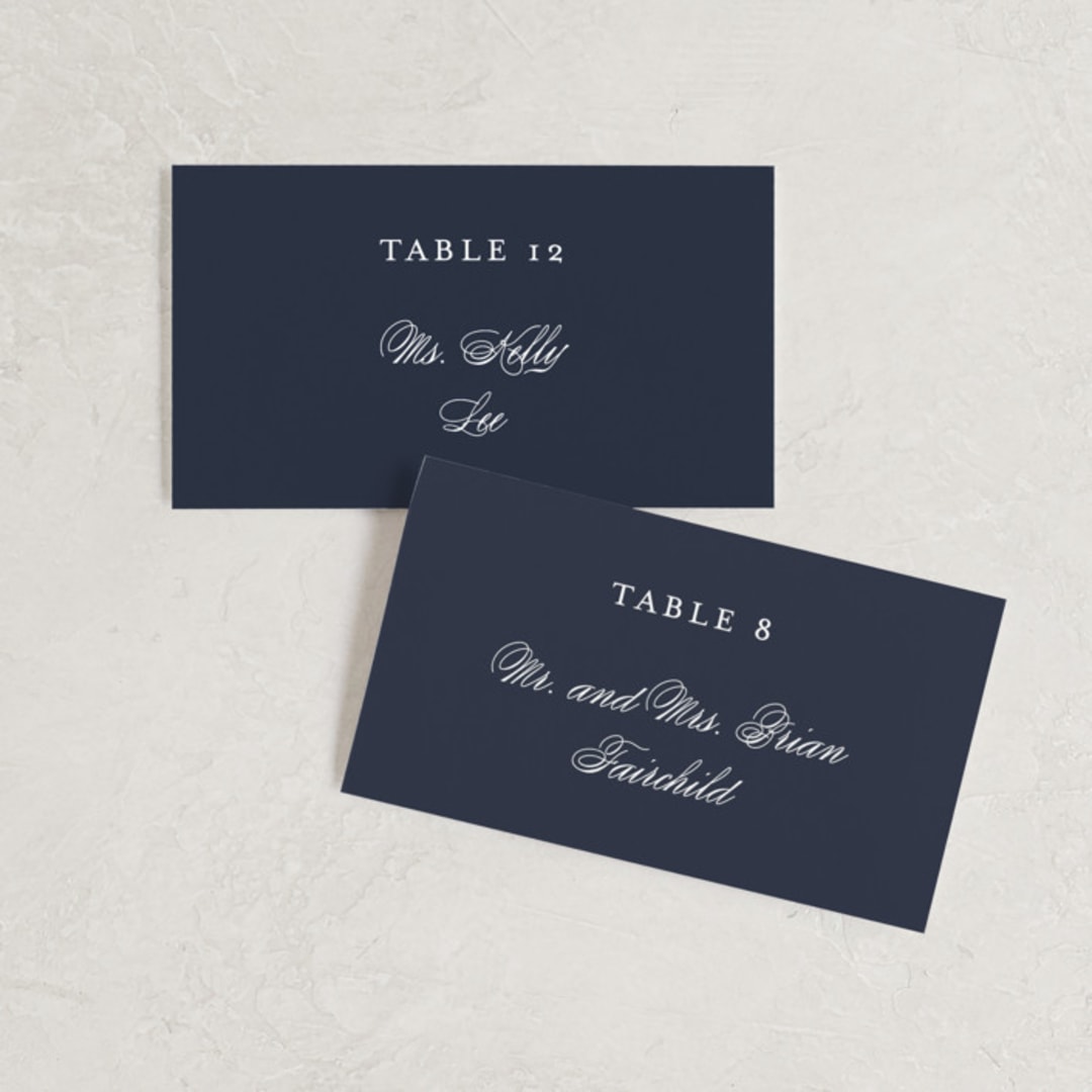 "Flawless" - Place Cards in Midnight by Kimberly FitzSimons - Front with Free Guest Printing