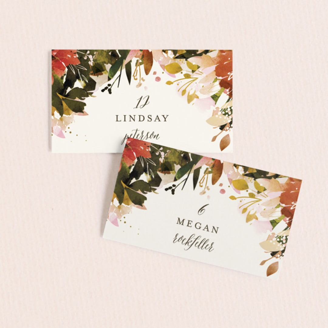 "Eden" - Place Cards in Poinsettia by Lori Wemple - Front with Free Guest Printing