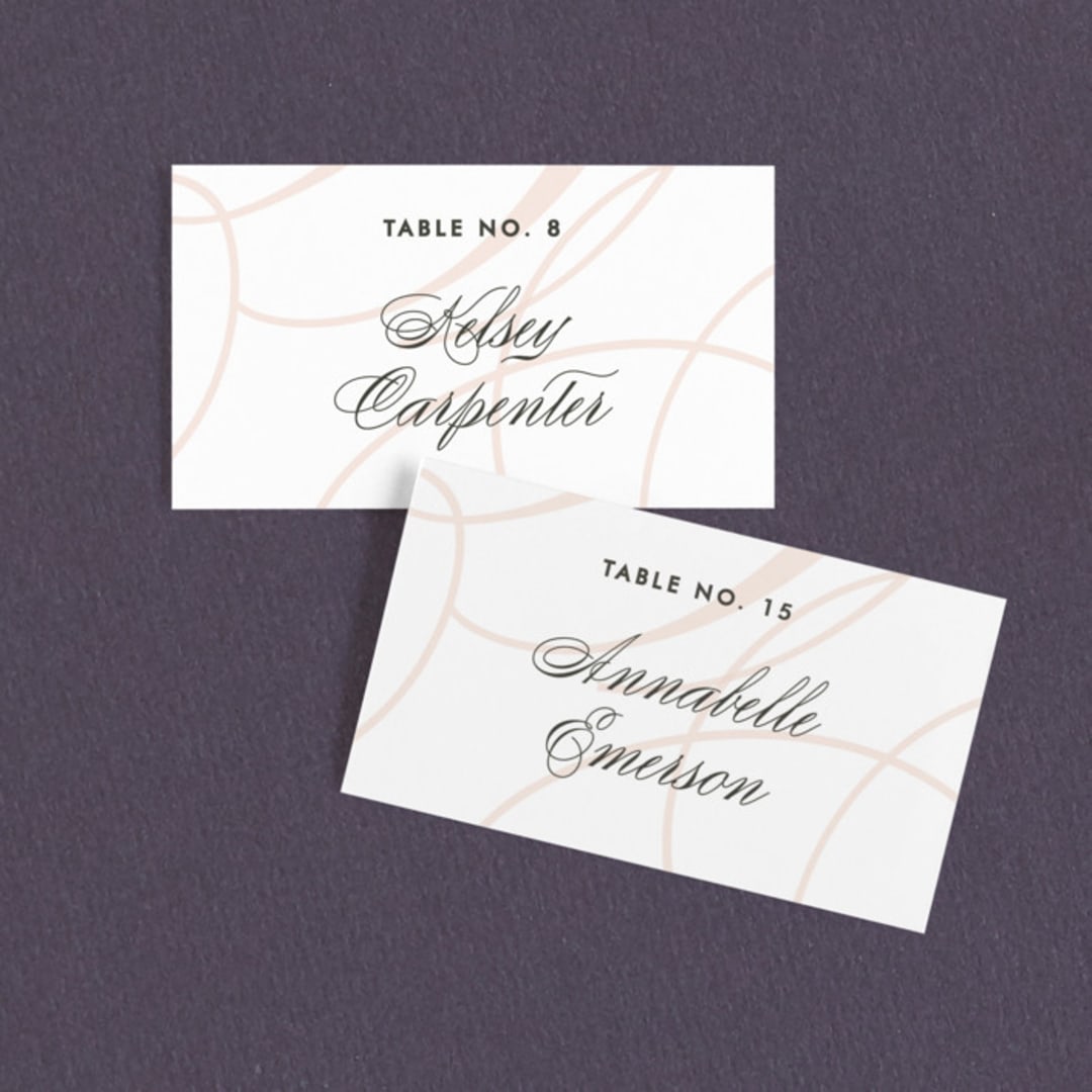 "Twirl Monogram B" - Place Cards in Blush by Ariel Rutland - Front with Free Guest Printing