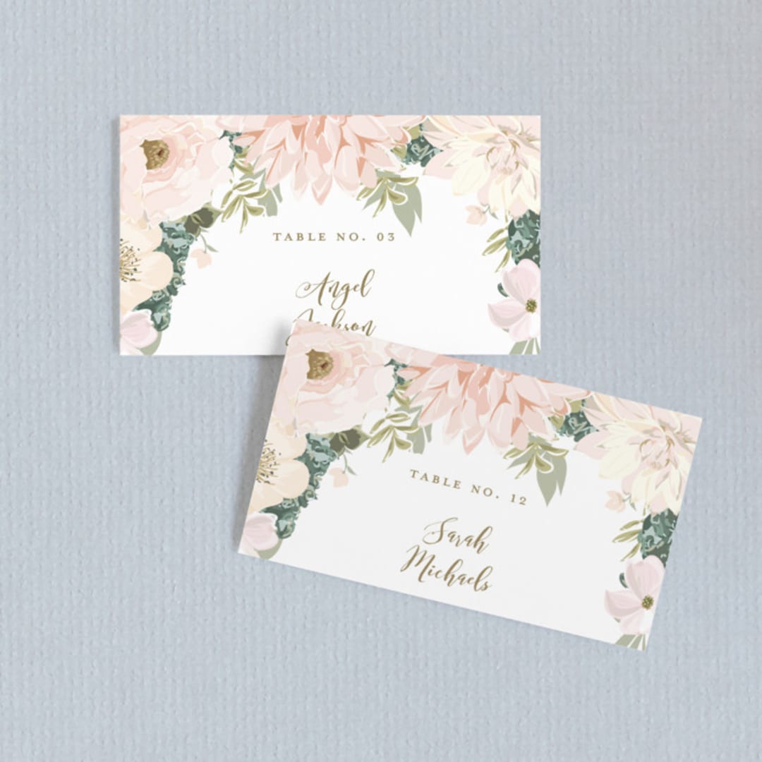 "Garden Wedding" - Place Cards in Blush by Susan Moyal - Front with Free Guest Printing