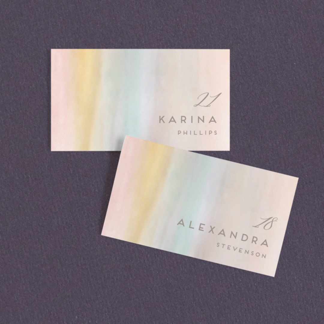 "Off Shore" - Place Cards in Dawn by Grace Kreinbrink - Front with Free Guest Printing