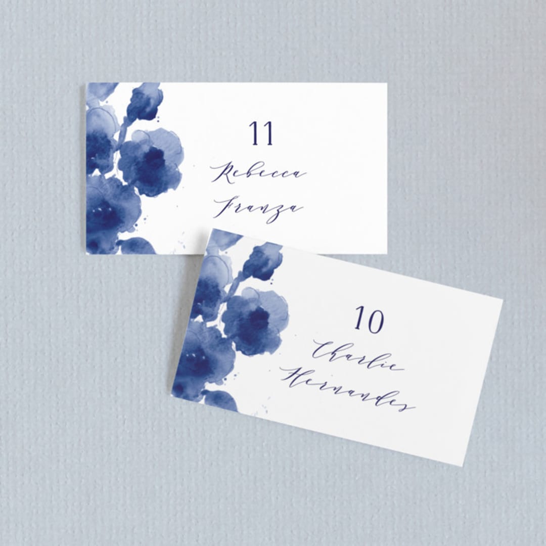 "Cornflower Wedding" - Place Cards in Periwinkle by Chris Griffith - Front with Free Guest Printing