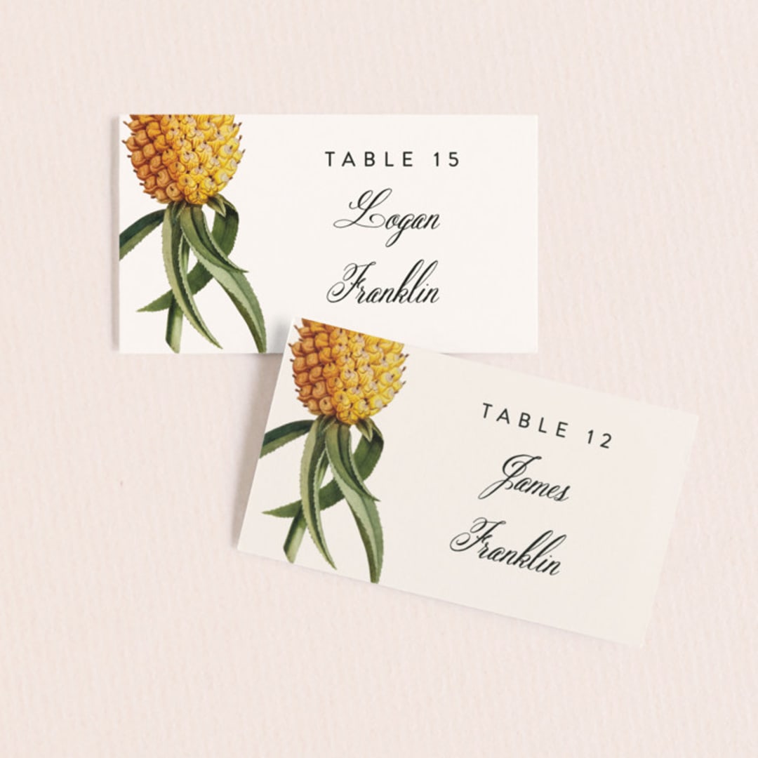 "Party in Paradise" - Place Cards in Pineapple by Erin Hodges - Front with Free Guest Printing