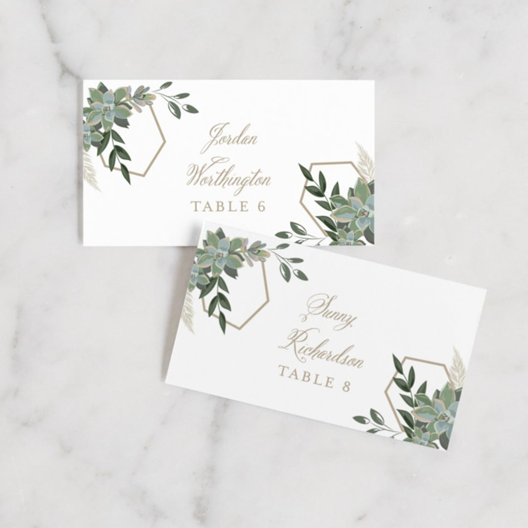 "Succulent Surround" - Place Cards in Cloud by Susan Moyal - Front with Free Guest Printing