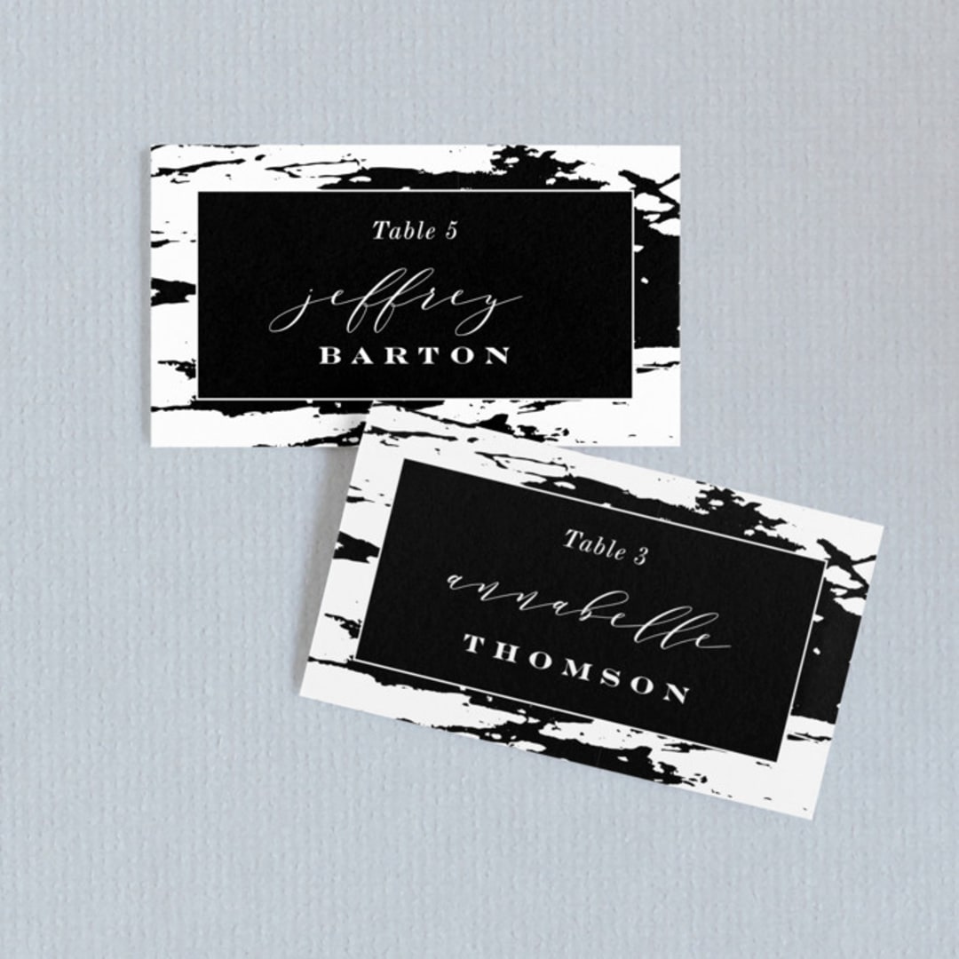 "Perspective" - Place Cards in Noir by Kimberly FitzSimons - Front with Free Guest Printing