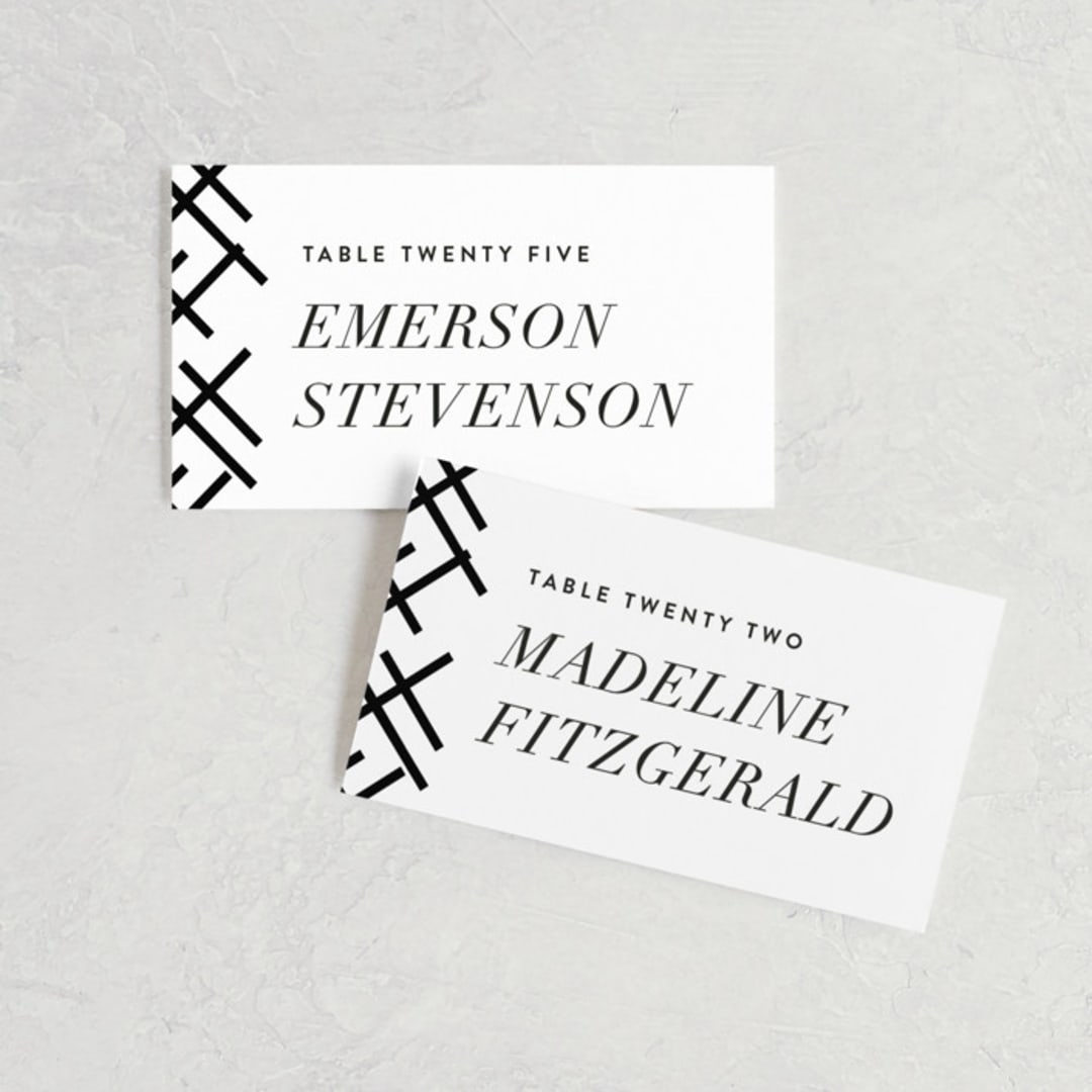 "Bad Dancing" - Place Cards in Dove by Amy Payne - Front with Free Guest Printing