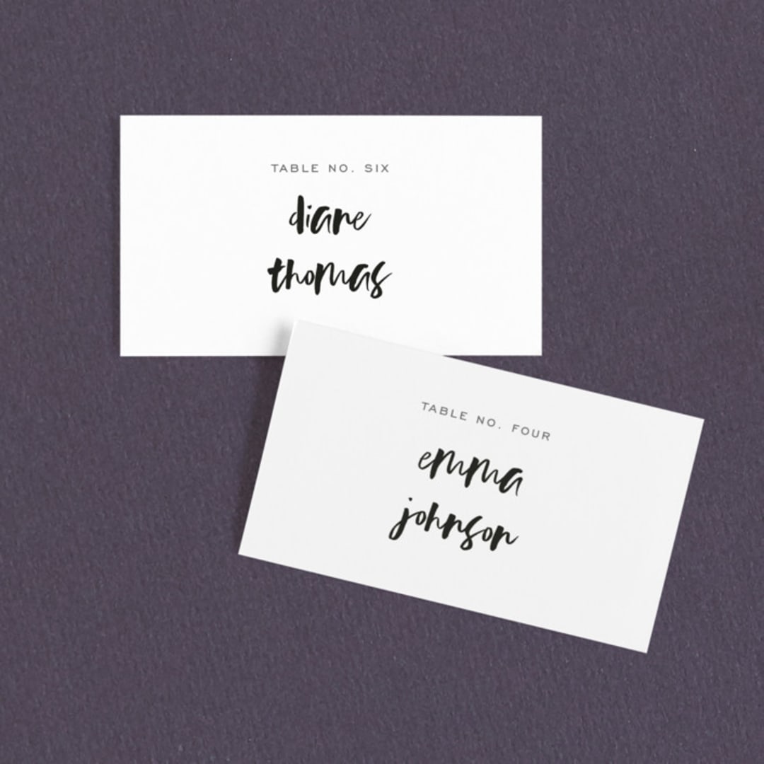 "Love Actually" - Place Cards in Onyx by Design Lotus - Front with Free Guest Printing