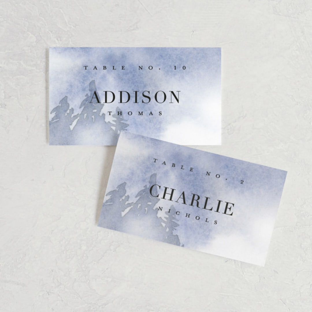 "Misty trees" - Place Cards in Frost by Stacey Meacham - Front with Free Guest Printing
