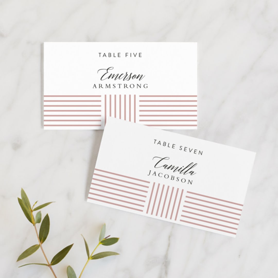 "Tara" - Place Cards in Blush by Kampai Designs - Front with Free Guest Printing