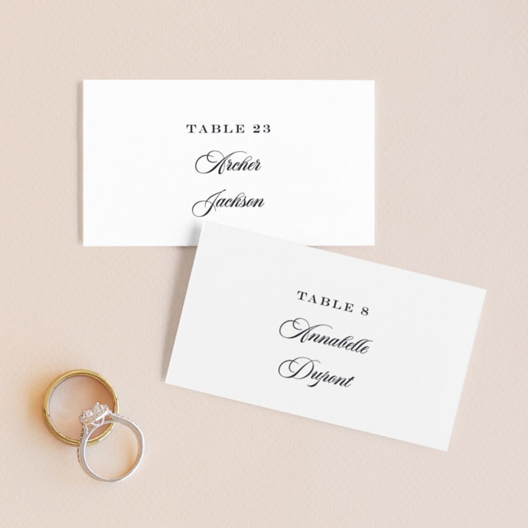 "Nouvelle Ere" - Place Cards in Midnight by Bonjour Paper - Front with Free Guest Printing