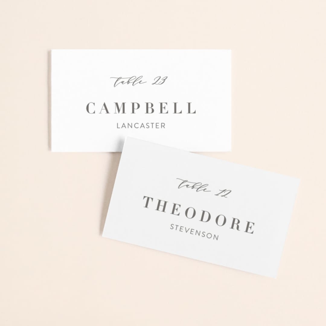 "Simplicity" - Place Cards in Smoke by Amy Ngo - Front with Free Guest Printing