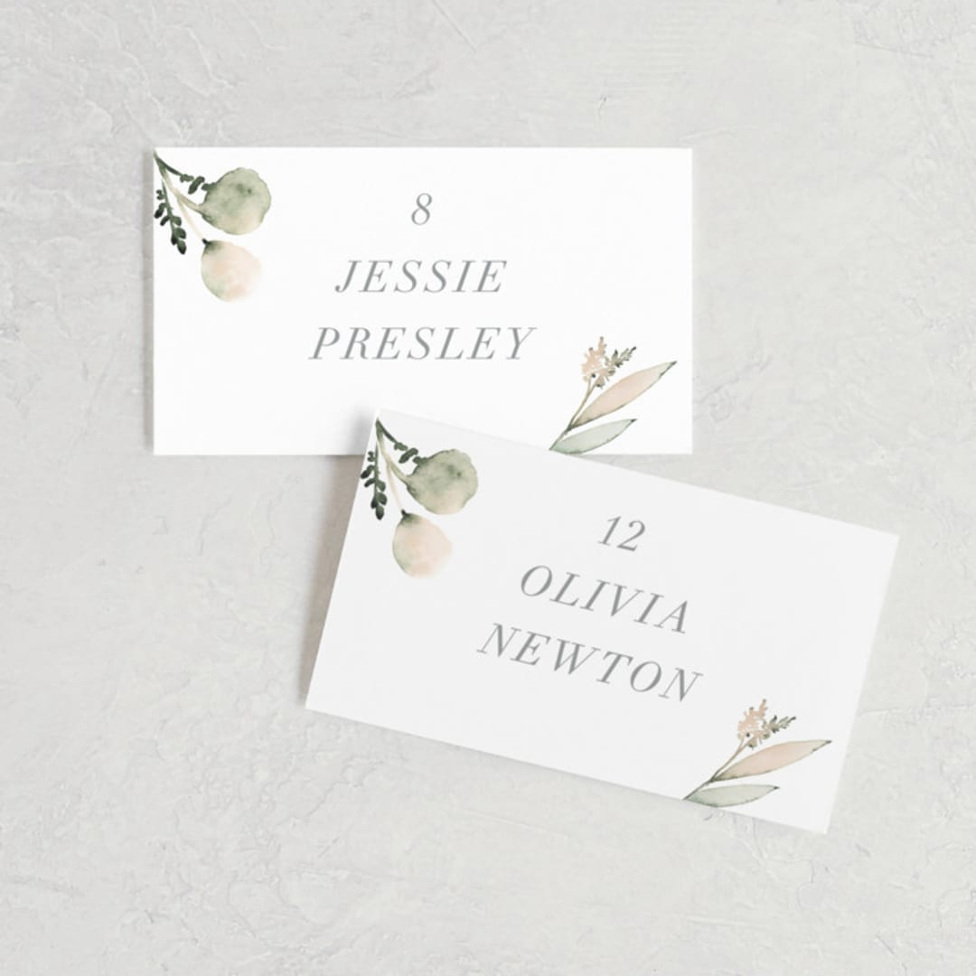 "Romantic Eucalyptus" - Place Cards in Sage by Petra Kern - Front with Free Guest Printing