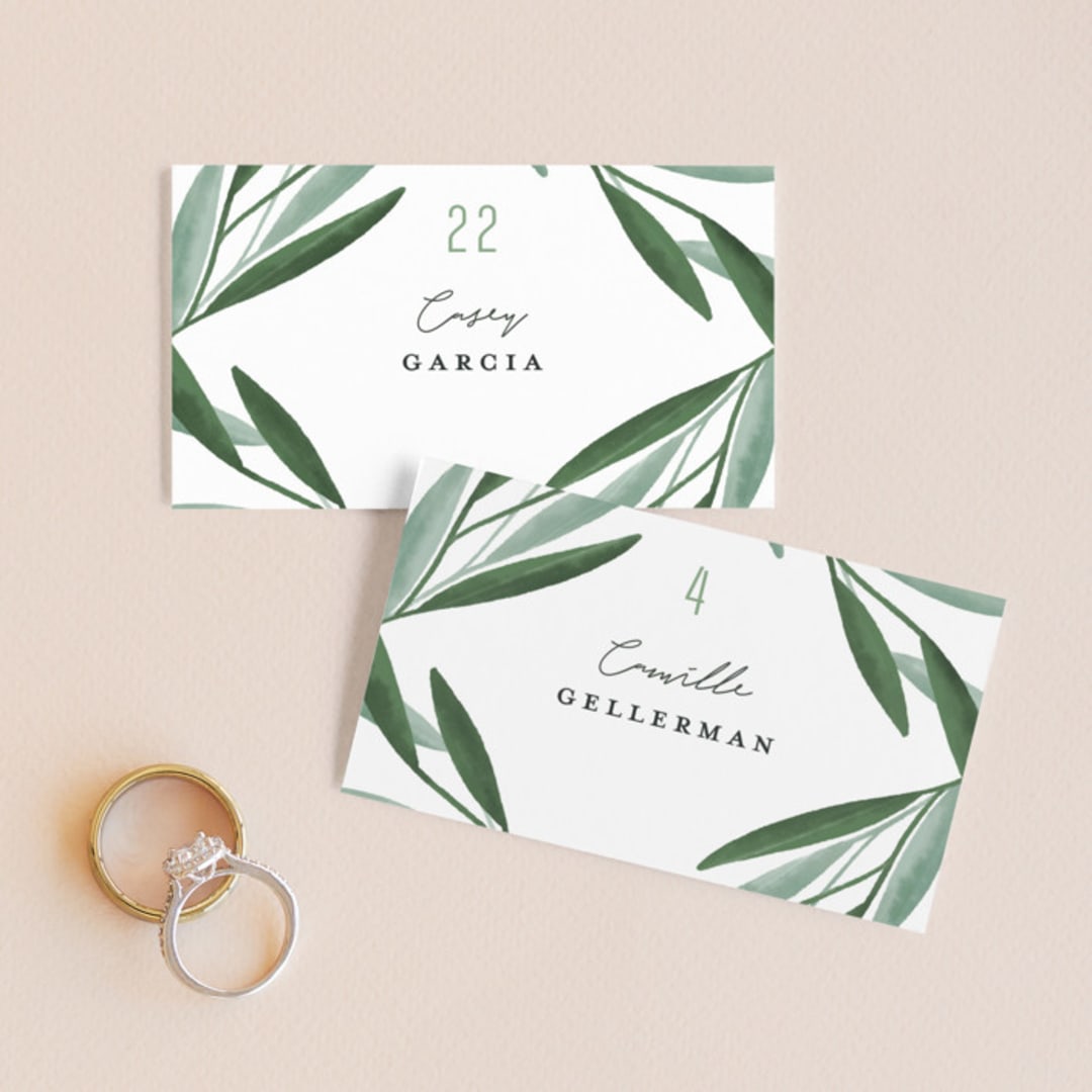 "Oliviers" - Place Cards in Spring by Gwen Bedat - Front with Free Guest Printing