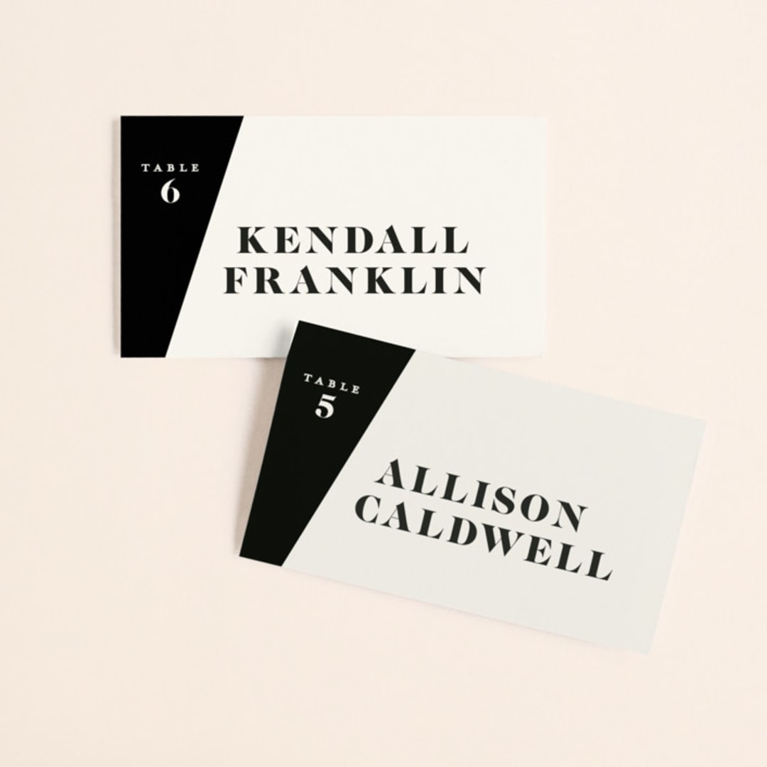 "Angled" - Place Cards in Onyx by GeekInk Design - Front with Free Guest Printing