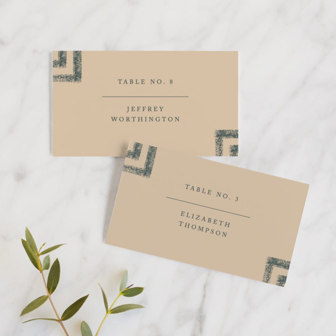 "Simply Modern" - Place Cards in Jade by Something Noir - Front with Free Guest Printing