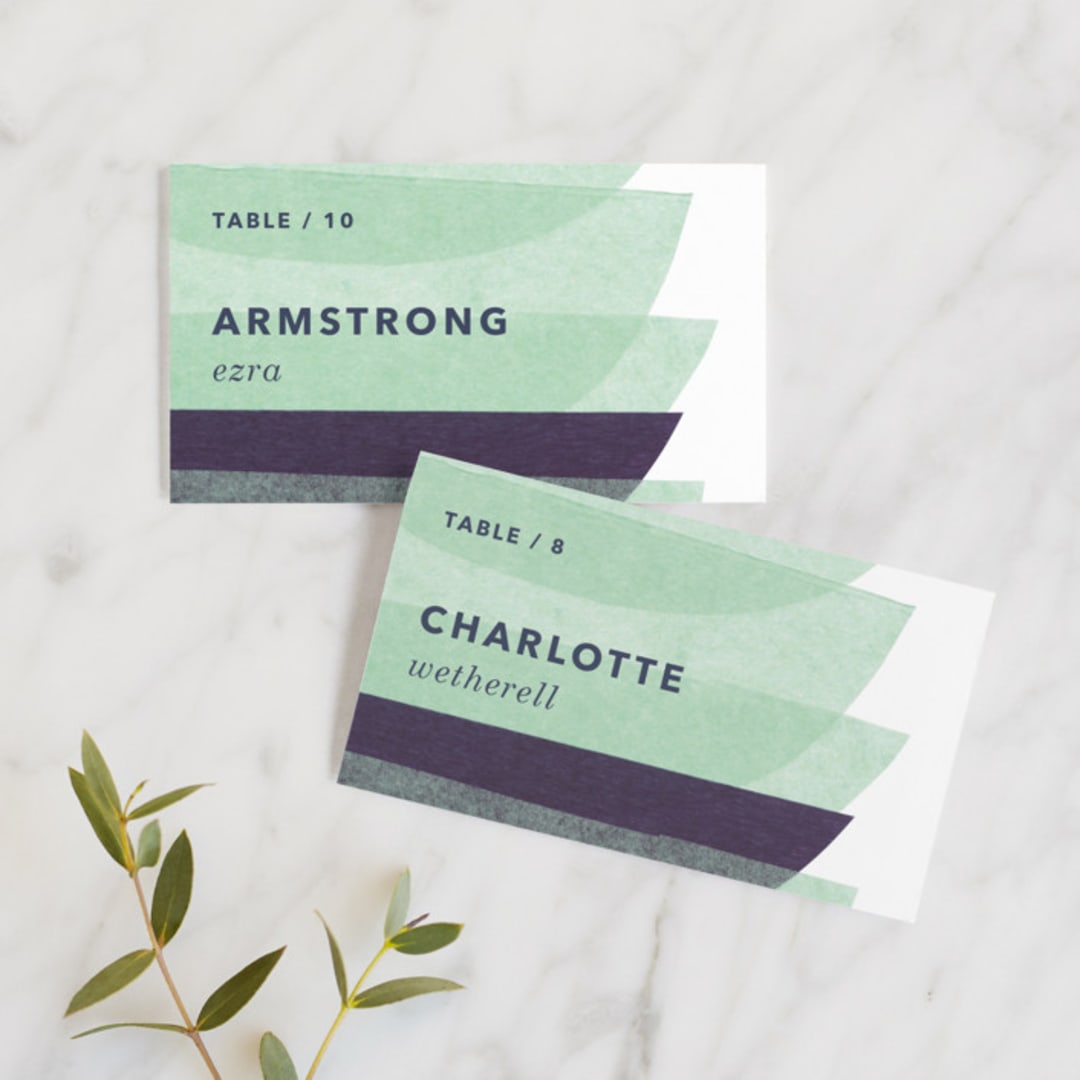 "tissue union" - Place Cards in Cucumber by Carrie Moradi - Front with Free Guest Printing