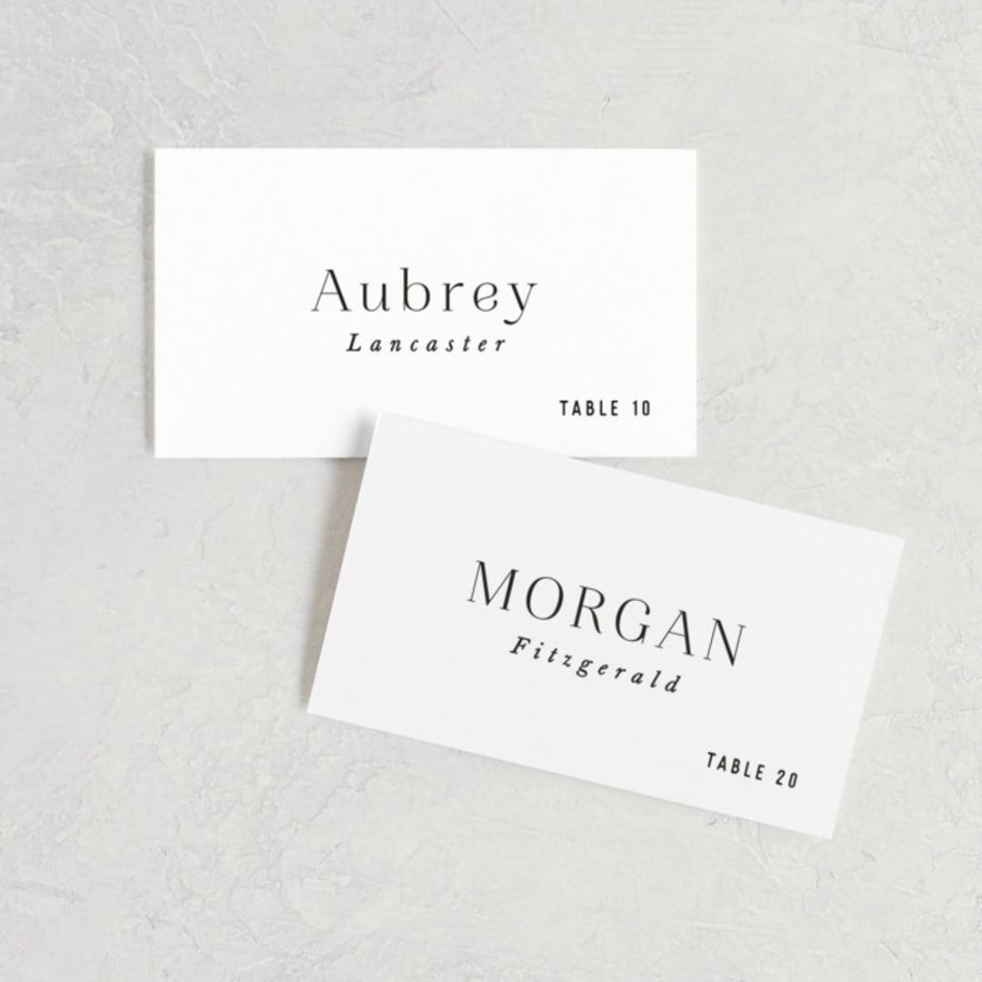 "Namely" - Place Cards in Pearl by Hooray Creative - Front with Free Guest Printing