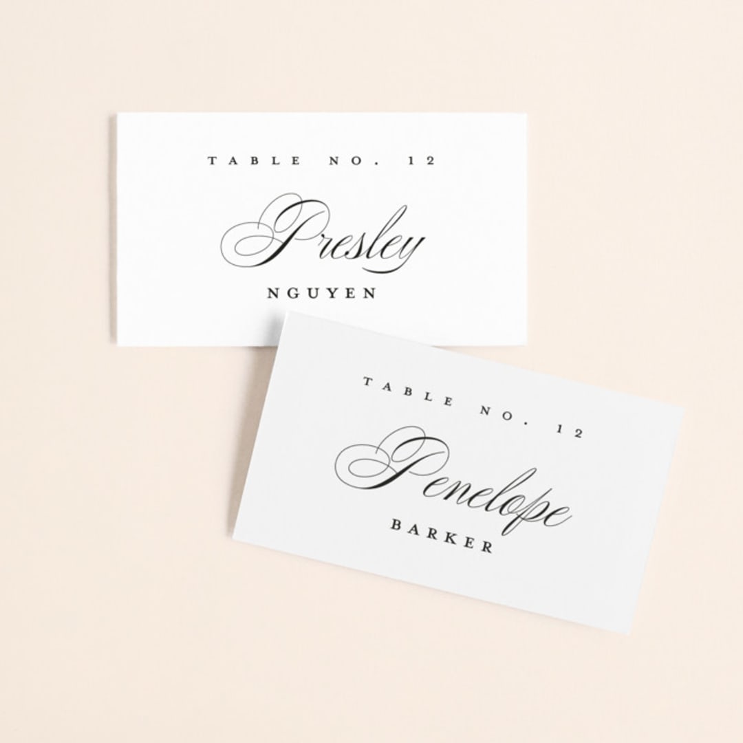 "Moderna" - Place Cards in Cloud by Stacey Meacham - Front with Free Guest Printing