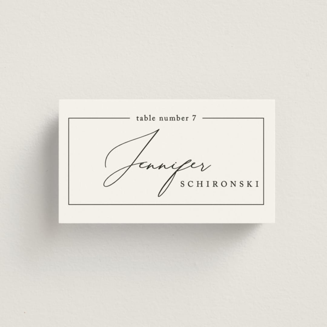 "Love Story" - Place Cards in Alabaster by Liz Conley - Front with Free Guest Printing