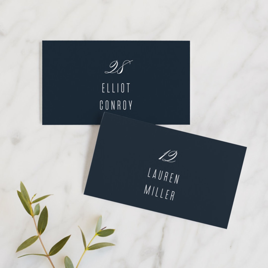 "Swoop" - Place Cards in Midnight by Jen Banks - Front with Free Guest Printing