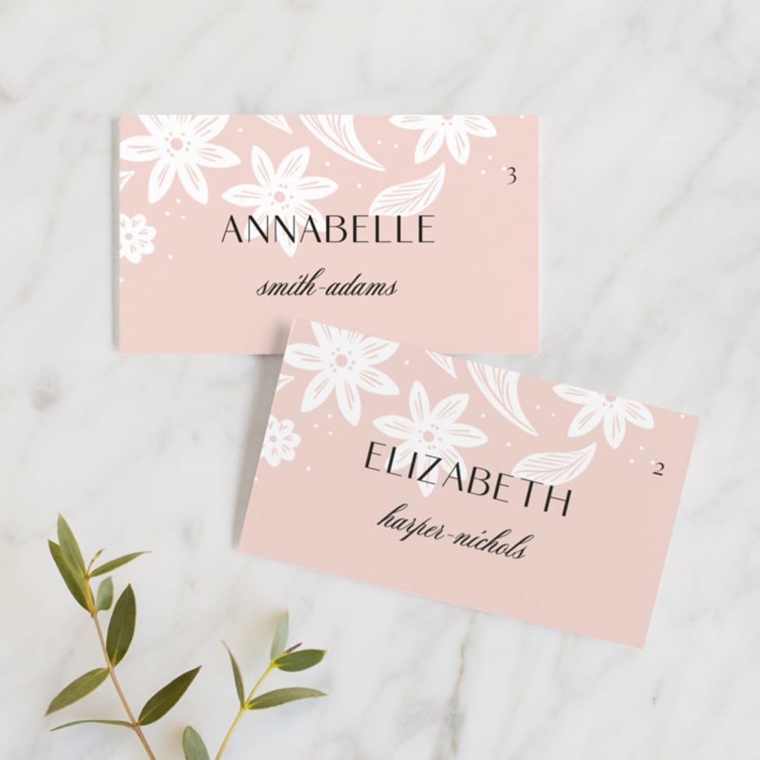 "Batikka" - Place Cards in Blush by Paper Raven Co. - Front with Free Guest Printing