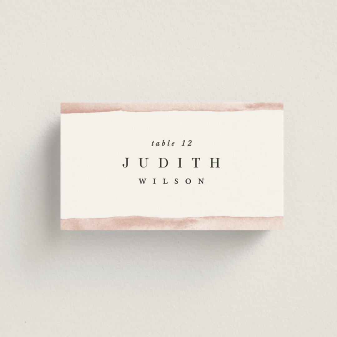 "First Love" - Place Cards in Blush by Pixel and Hank - Front with Free Guest Printing