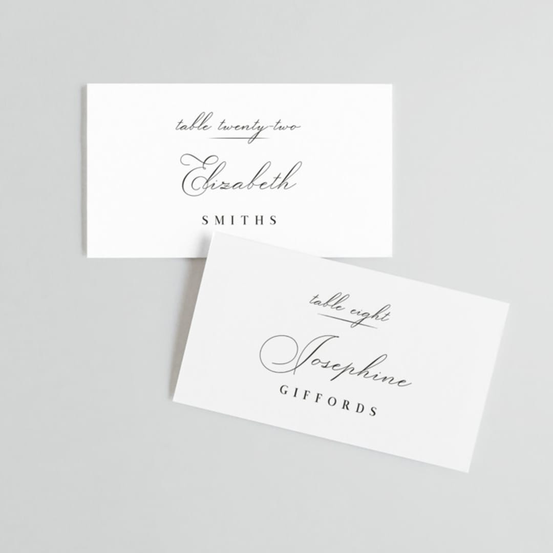 "Sweet Nothings" - Place Cards in Linen by Keen Peachy - Front with Free Guest Printing
