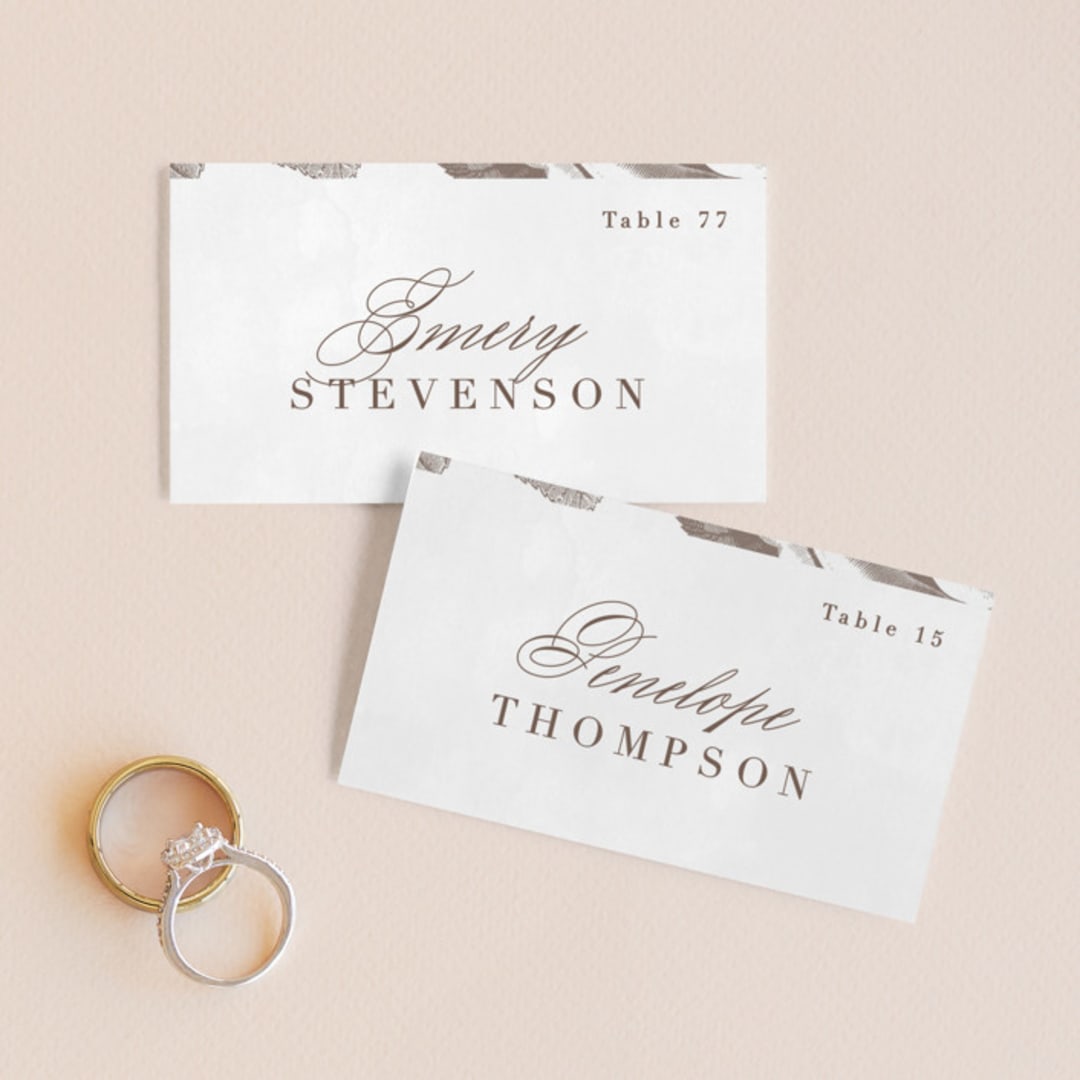 "Sonesta" - Place Cards in Mineral by Hooray Creative - Front with Free Guest Printing