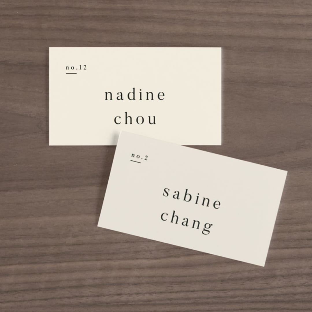 "Lineup" - Place Cards in Latte by Jennifer Lew - Front with Free Guest Printing