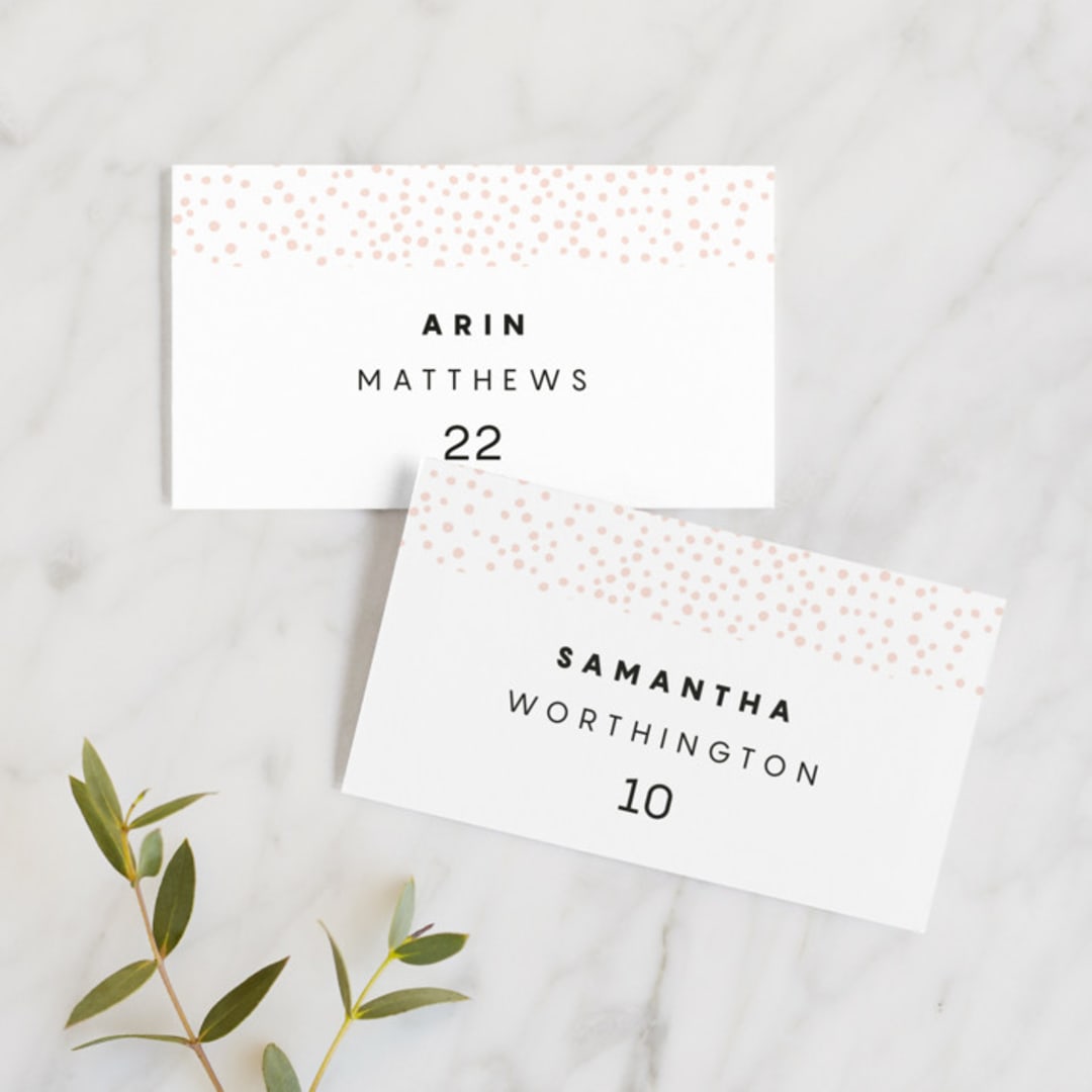 "Textured Dots" - Place Cards in Blush by Emily Sabol Goss - Front with Free Guest Printing