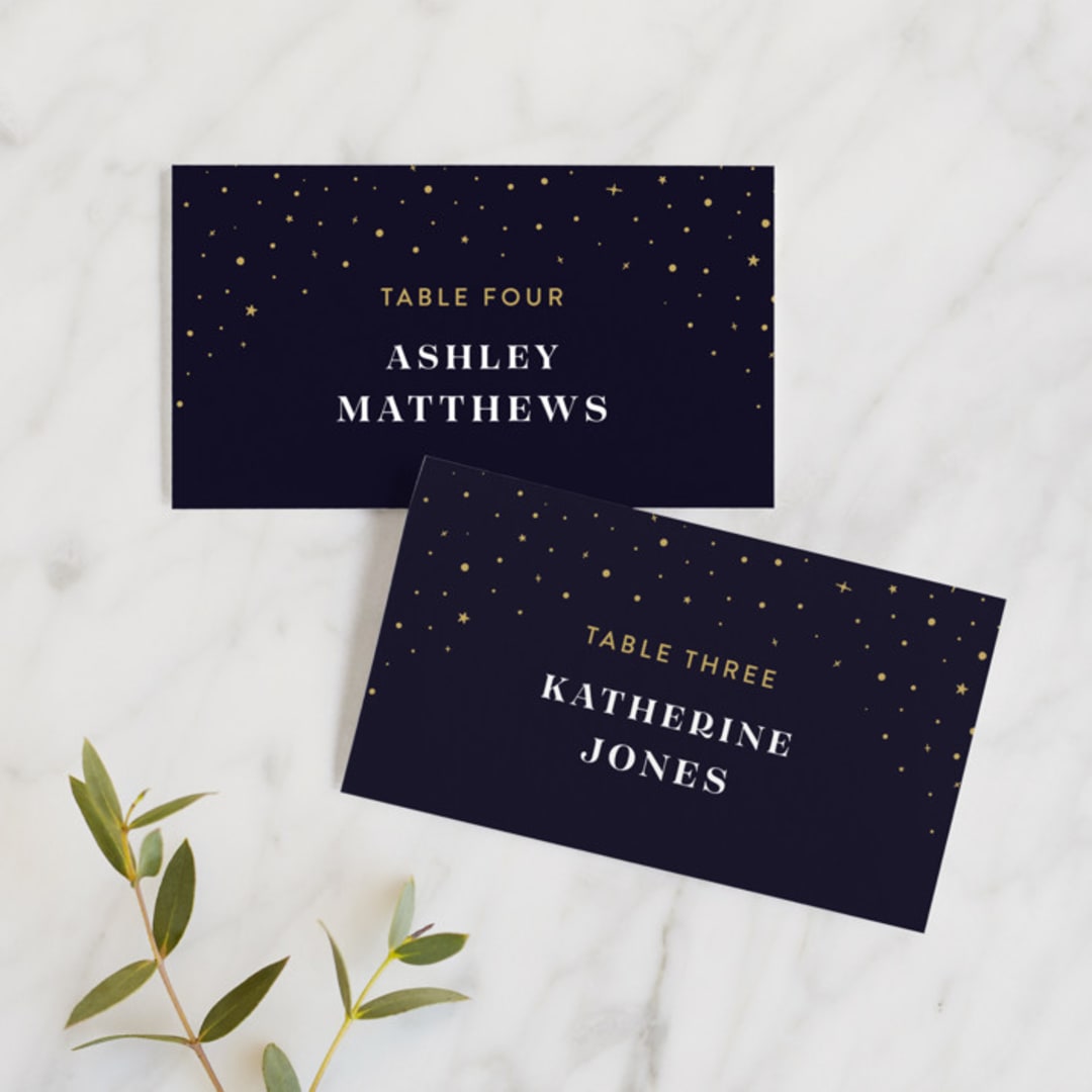 "Magical Day" - Place Cards in Navy by katrina gem - Front with Free Guest Printing