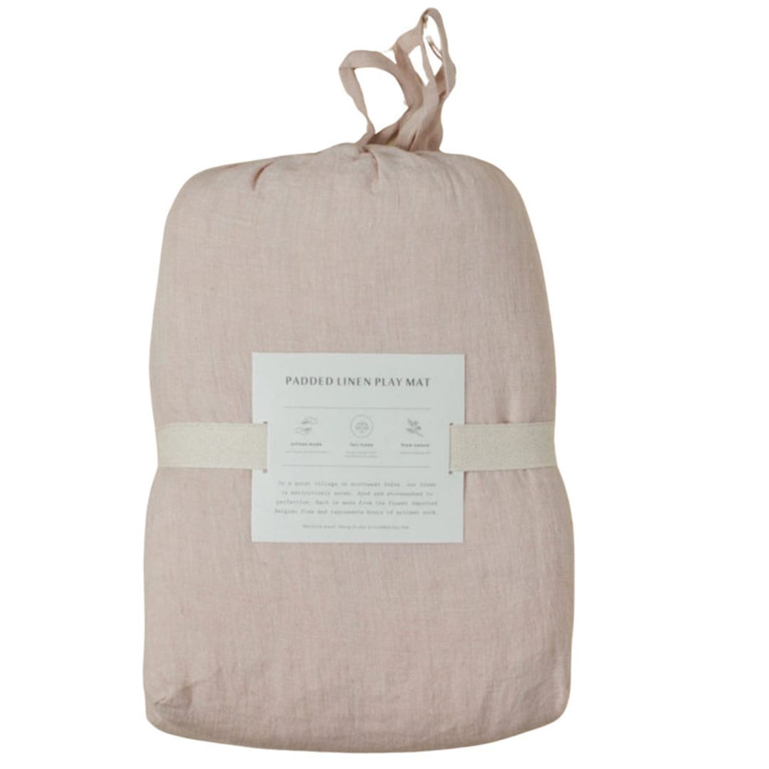 "Stone Washed Linen Quilted Playmat - Blush" - Play Mats in pink by Powered By People