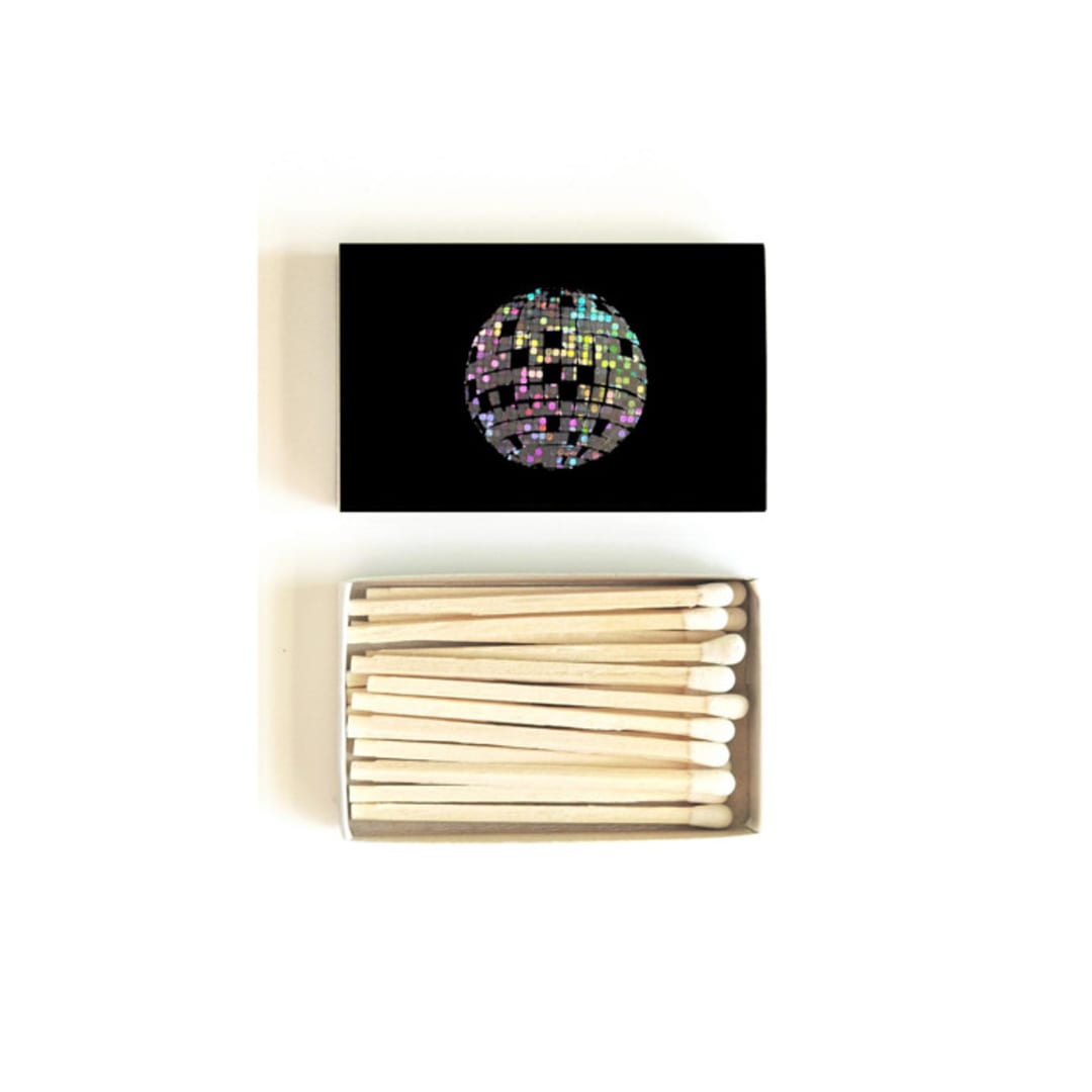 "Disco Ball Matchbox, Holographic on Black" - Party Matches and Matchbooks in black by Jessica Cunningham