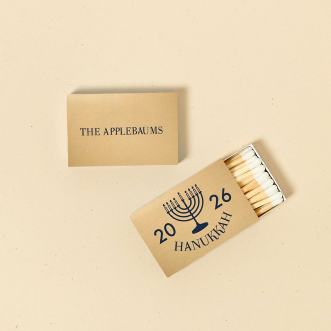 "Custom Menorah Hanukkah Matchbox, set of 100" - Party Matches and Matchbooks in gold by ForYourParty