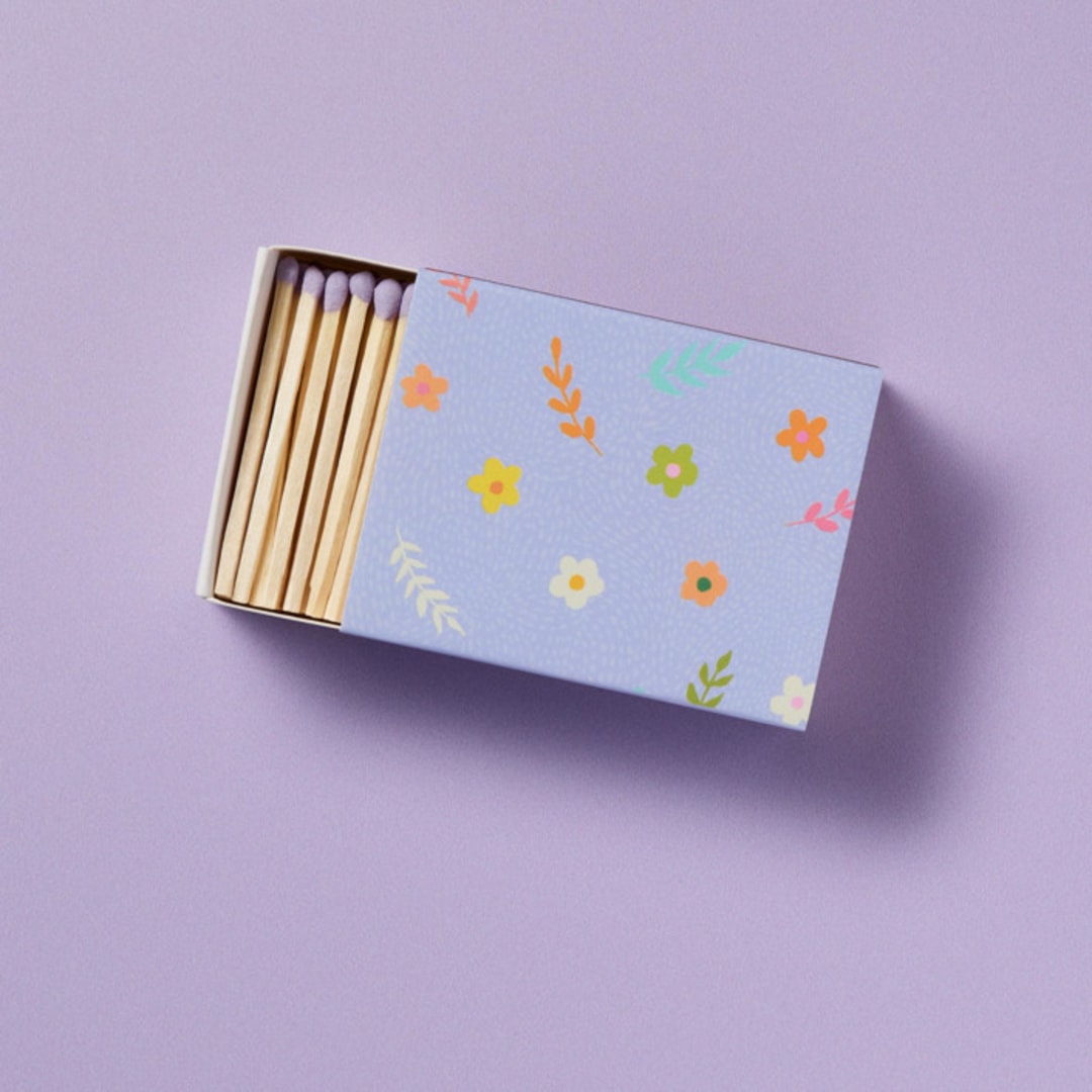 "Lavender Blossom Matchbox with Colorful Matchsticks" - Party Matches and Matchbooks in purple by Summer Hedglin