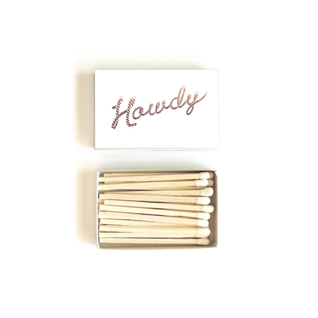 "Howdy Matchbox, Copper on White" - Party Matches and Matchbooks in copper by Jessica Cunningham