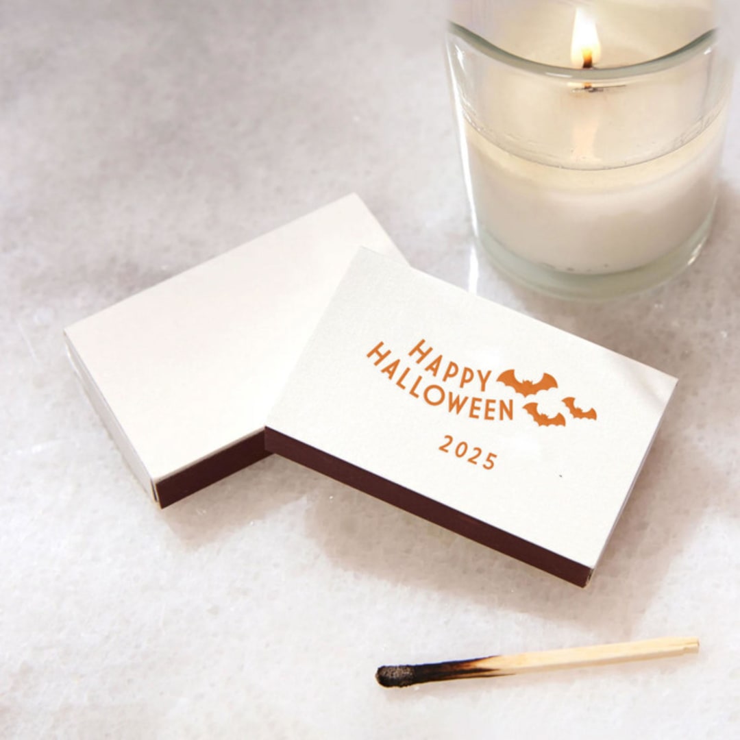 "Bat Halloween Matchbox, set of 100" - Party Matches and Matchbooks in natural by ForYourParty