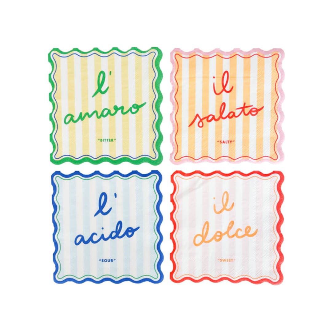 "Le Dinner Cocktail Napkins - Set of 20, 5 of Each Style Per Pack" - Party Napkins in multicolor by Jollity and Co