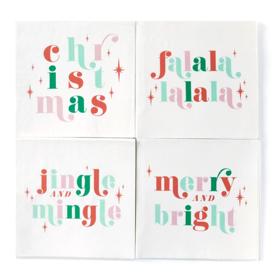 "Jingle and Mingle Holiday Napkin Pack, cocktail size, set of 20" - Party Napkins in multicolorassorted-colors by ForYourParty