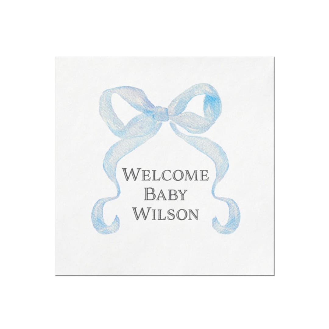 "Blue Bow Personalized Baby Shower Napkins" - Party Napkins in white by Papel Custom Design