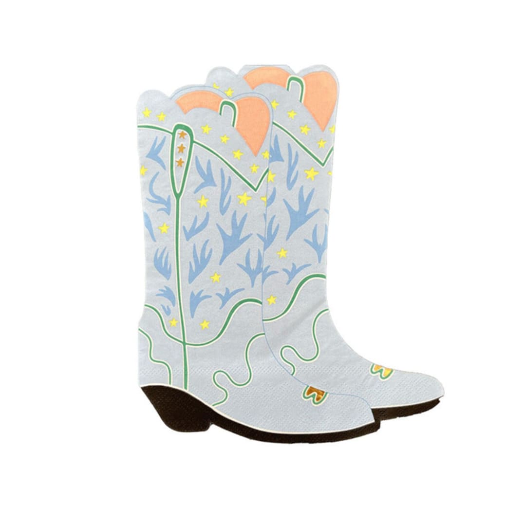 "Yeehaw Large "Boots" Napkins - Pack of 16" - Party Napkins in blue by Jollity and Co