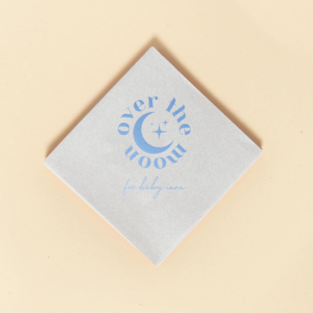 "Over The Moon Baby Shower Napkin, cocktail size, set of 50" - Party Napkins in gray by ForYourParty